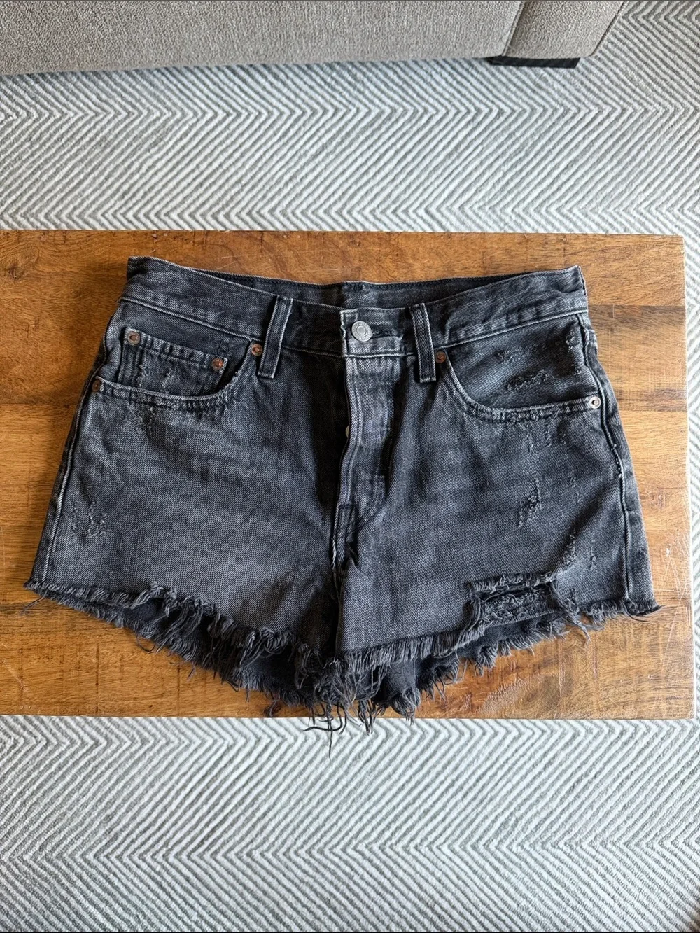Levi's Black Frayed Cutoff Denim Shorts